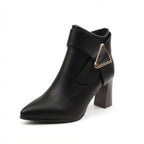 Women's Pointed Toe Block Heel Ankle Boots with Buckle Zip — view 2