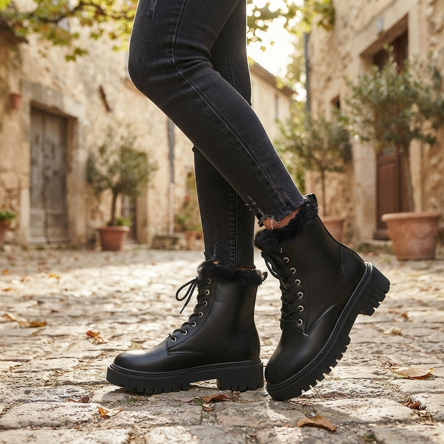 Women's Faux Fur-Lined High Lace-Up Combat Boots — view 6