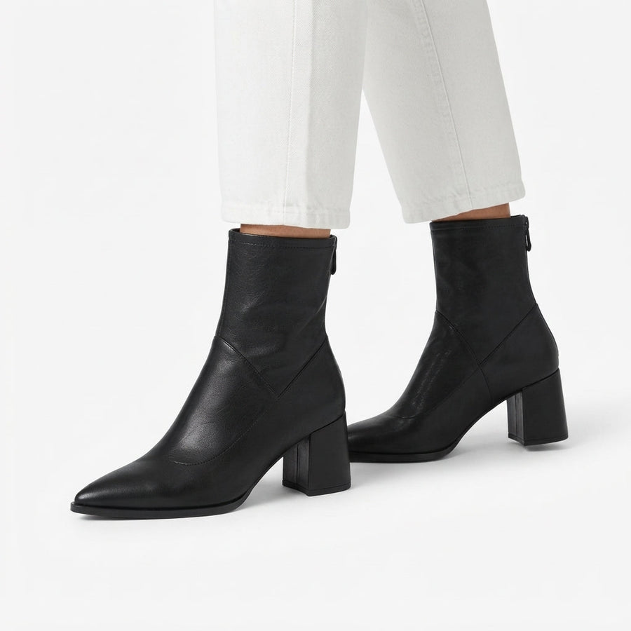 Bottines à talon et bout pointu en similicuir pour femmes, fermeture éclair arrière