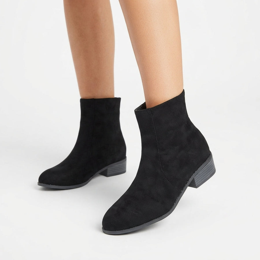 Women's Suede-Look Low Block Heel Ankle Boots with Zip — view 6