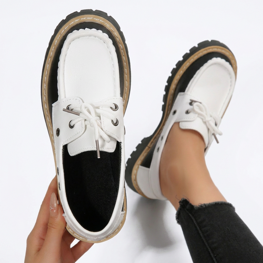 Women's Chunky Platform Lace-Up Loafers in Two-Tone — view 6