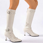 Women's Studded Heeled Knee High Boots with Pointed Toe — view 6