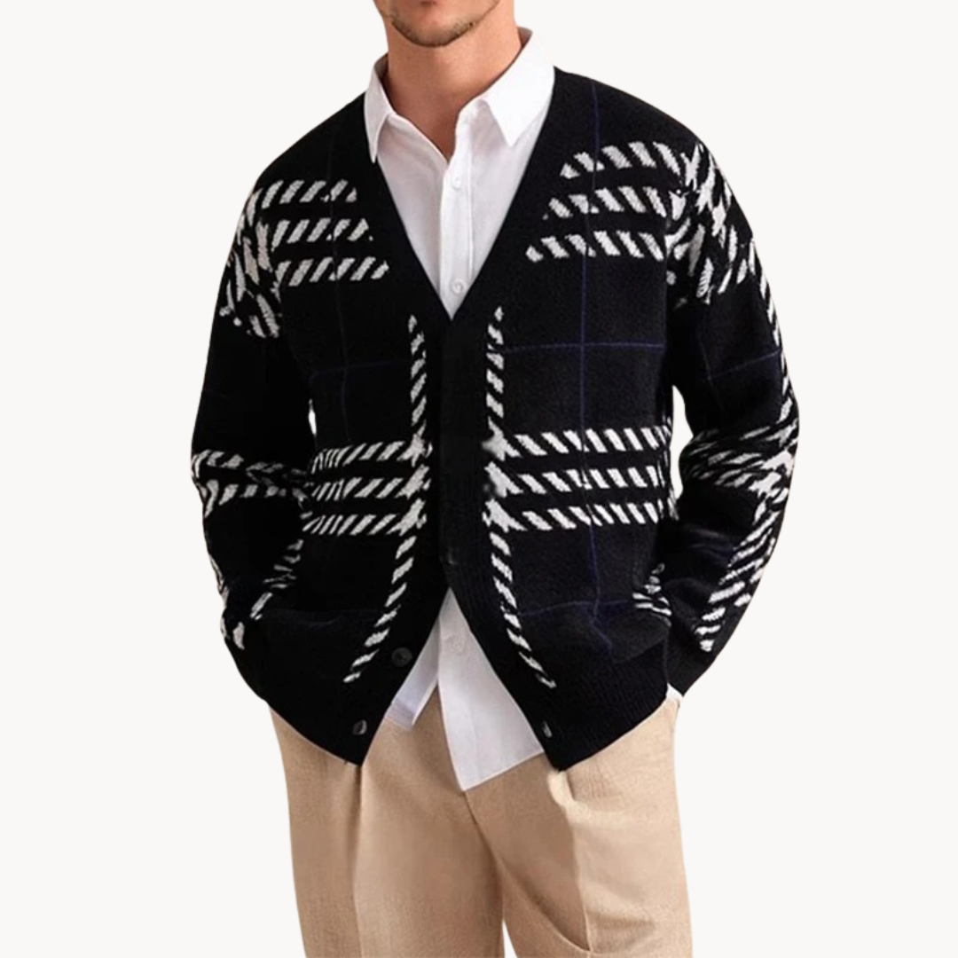 Men's Block Pattern Knit Cardigan | Percival