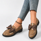 Women's Glossy Bow Loafers with Low Stacked Heel — view 6