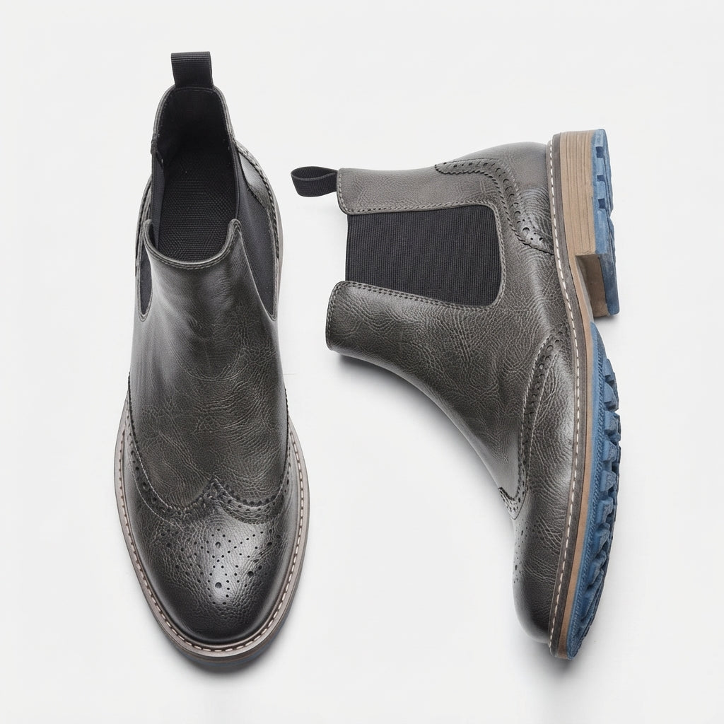 Men's Wingtip Brogue Chelsea Boots, Non-Slip Sole — view 7