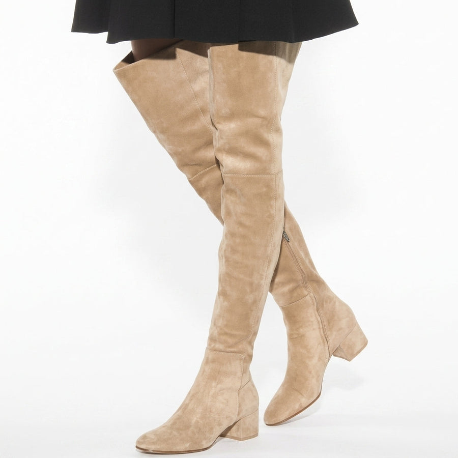 Women's Suede Over the Knee Boots with Sculpted Block Heel — view 4