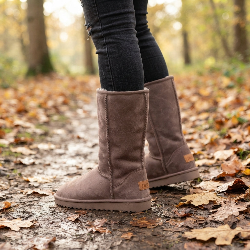 Women's Fleece-Lined Knee High Winter Boots, Suede Effect — view 6