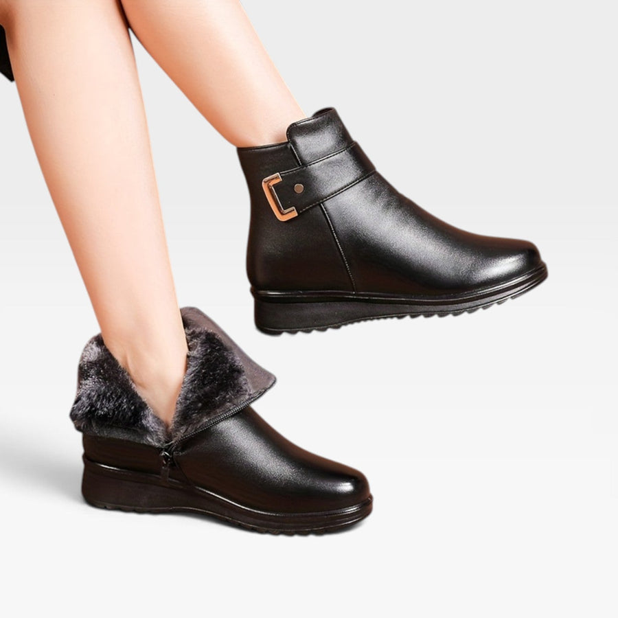 Women's Leather Ankle Boots with Orthopaedic Wedge Sole — view 3
