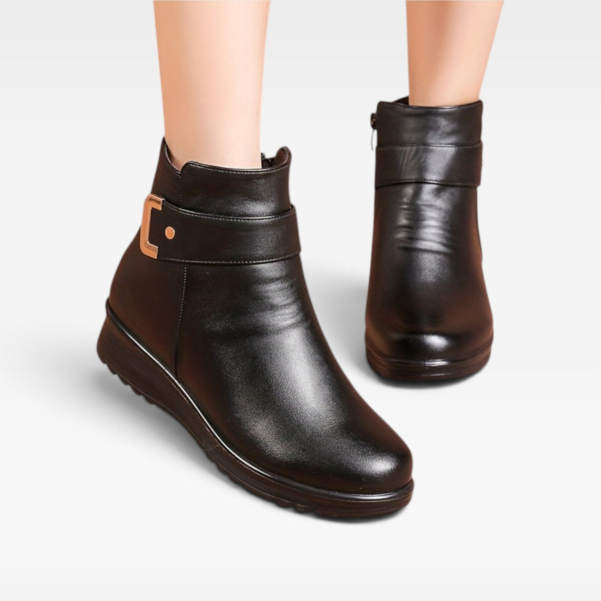 Women's Leather Ankle Boots with Orthopaedic Wedge Sole — view 6