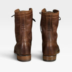 Women's Lace-Up Leather Combat Boots with Block Heel — view 9