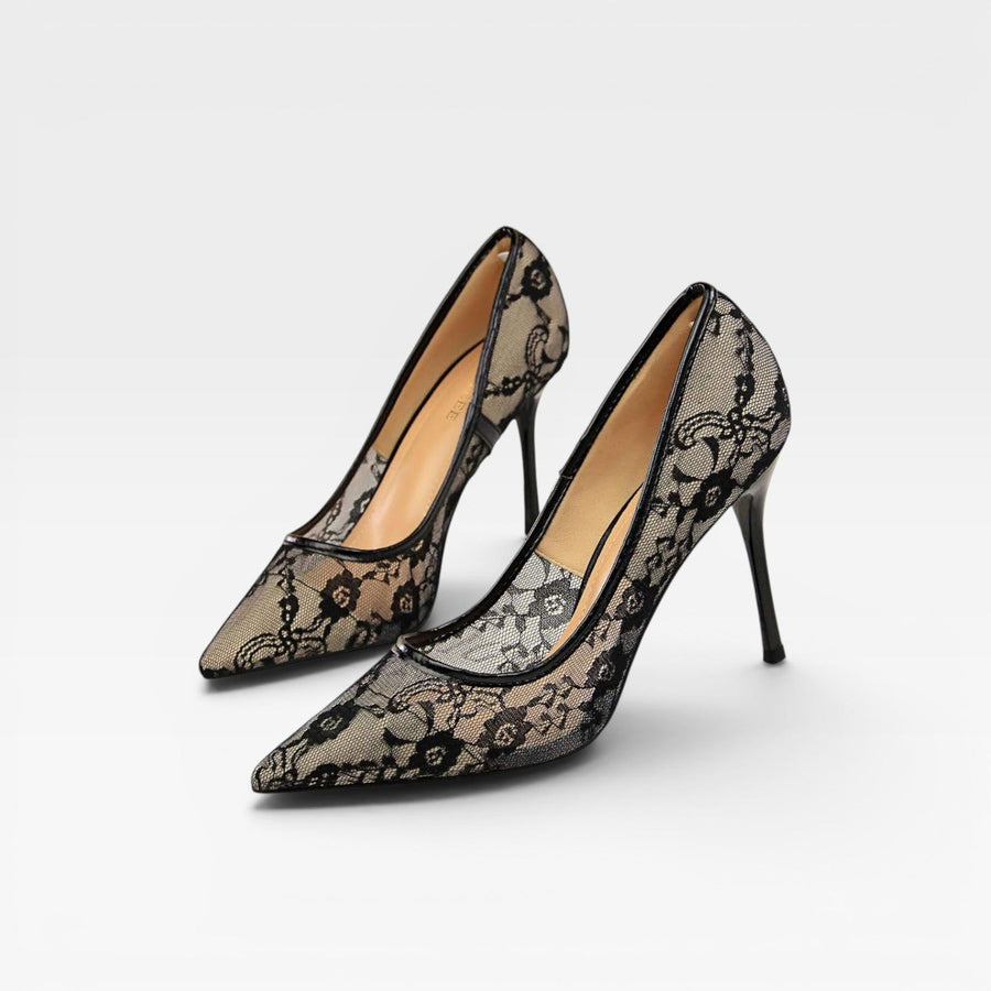Women's Floral Lace Mesh Stiletto Heels — view 3
