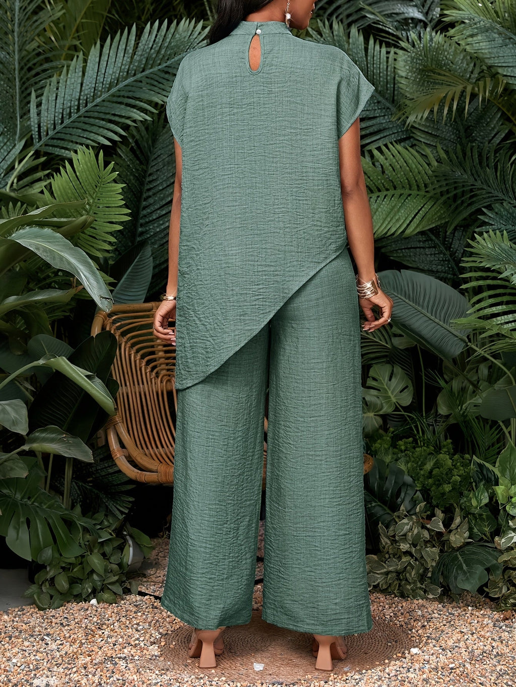 Women's asymmetric hem top and wide-leg trouser co-ord set