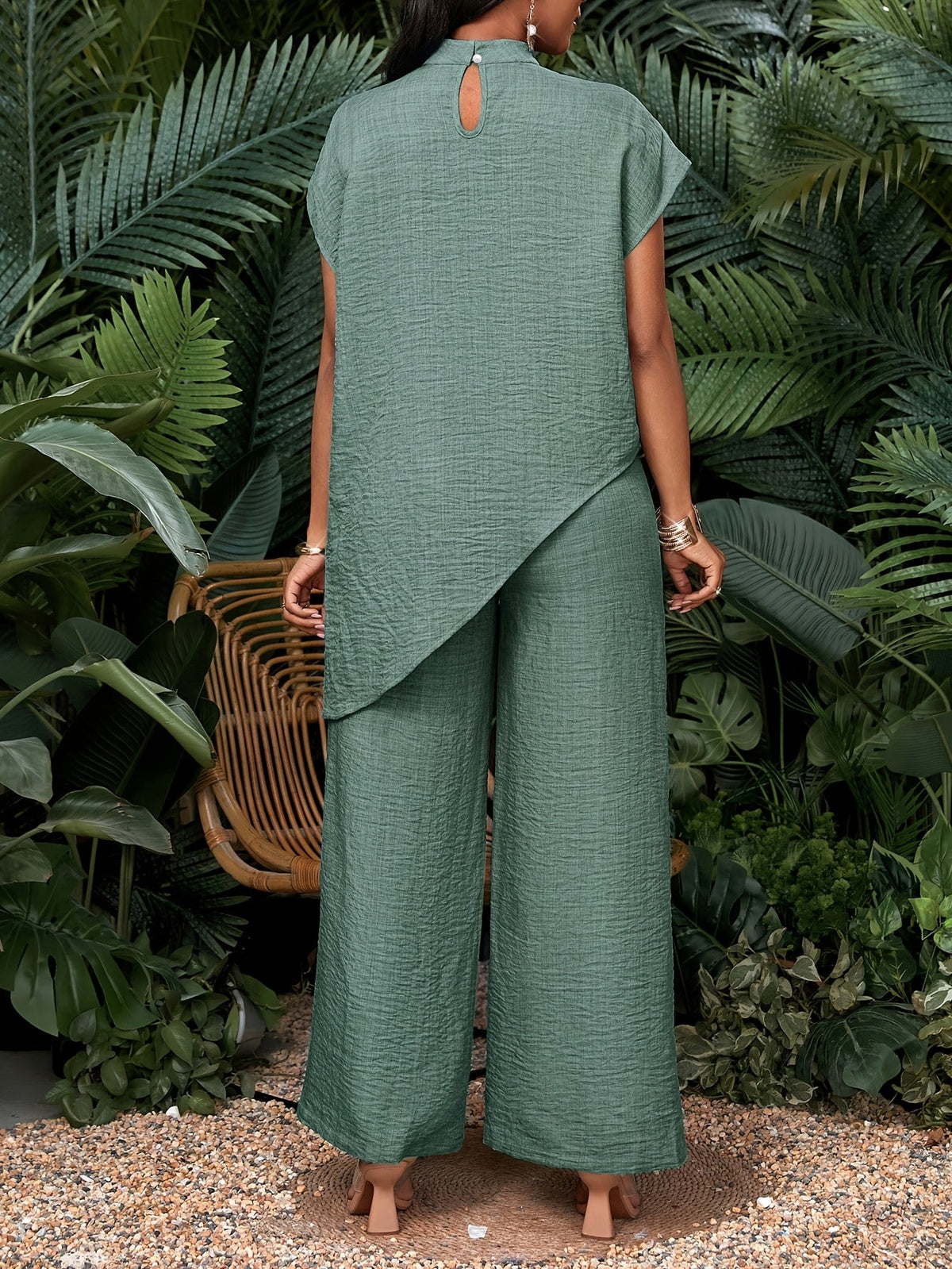 Women's asymmetric hem top and wide-leg trouser co-ord set