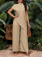 Women's asymmetric hem top and wide-leg trouser co-ord set