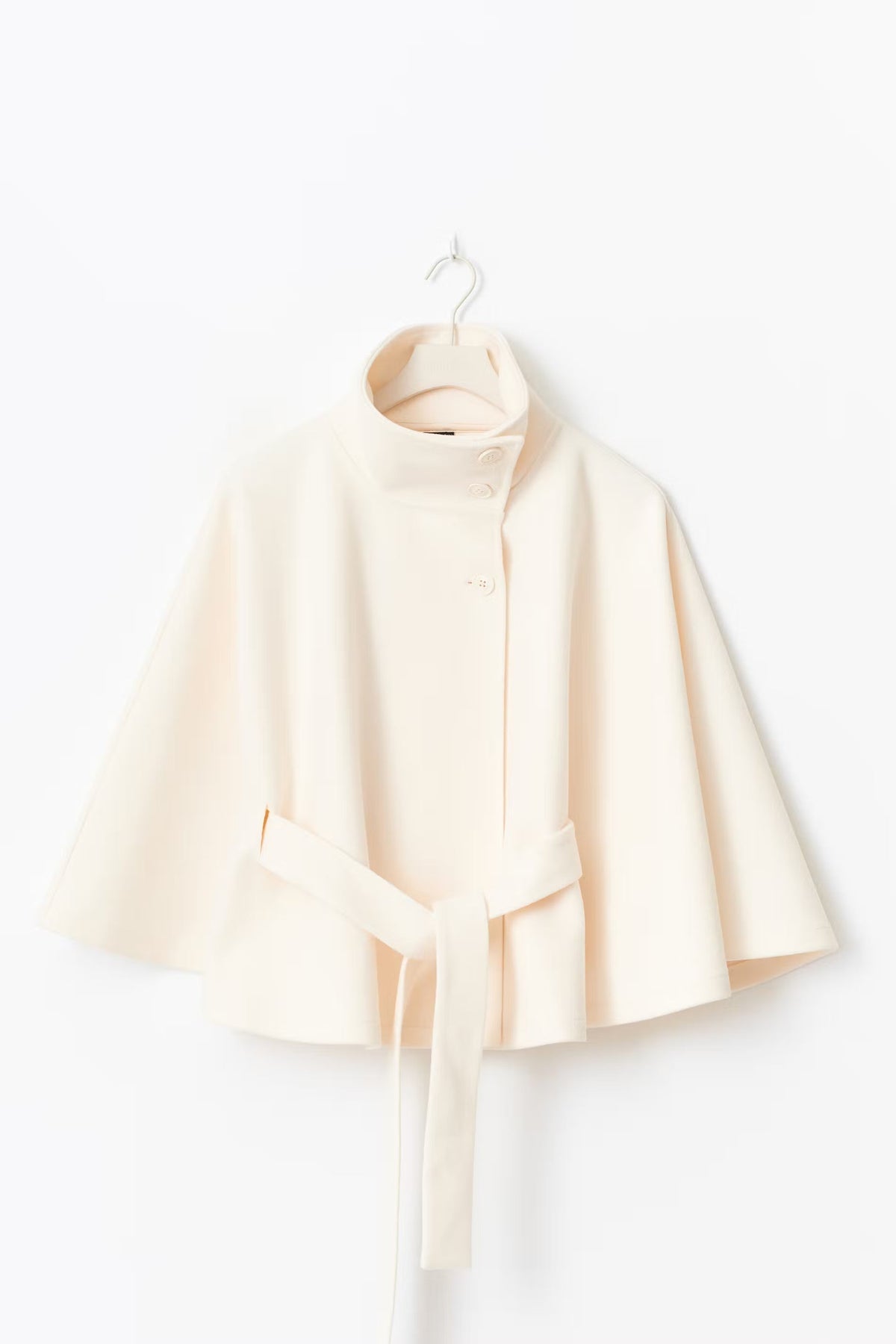 Women's belted cape coat with buttoned high collar