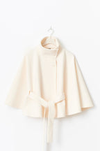 Women's belted cape coat with buttoned high collar