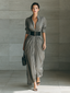 Zahara | Pleated long dress with a belt