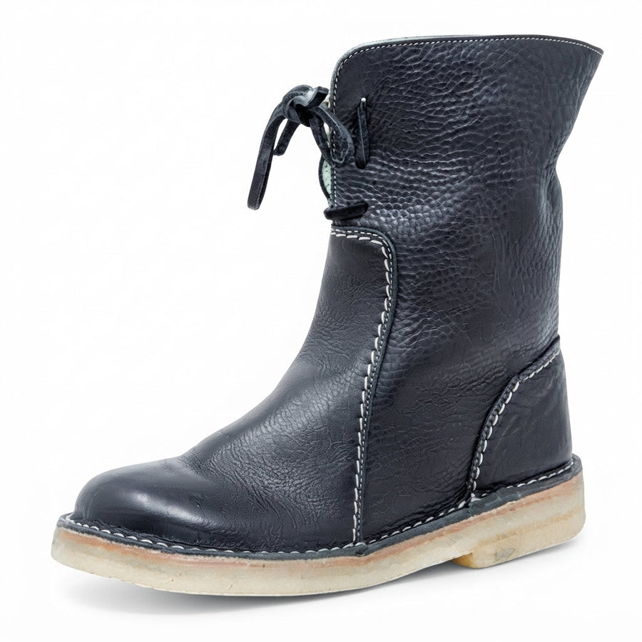 Women's Orthopaedic Slouch Leather Boots with Shearling-Look Cuff — view 7