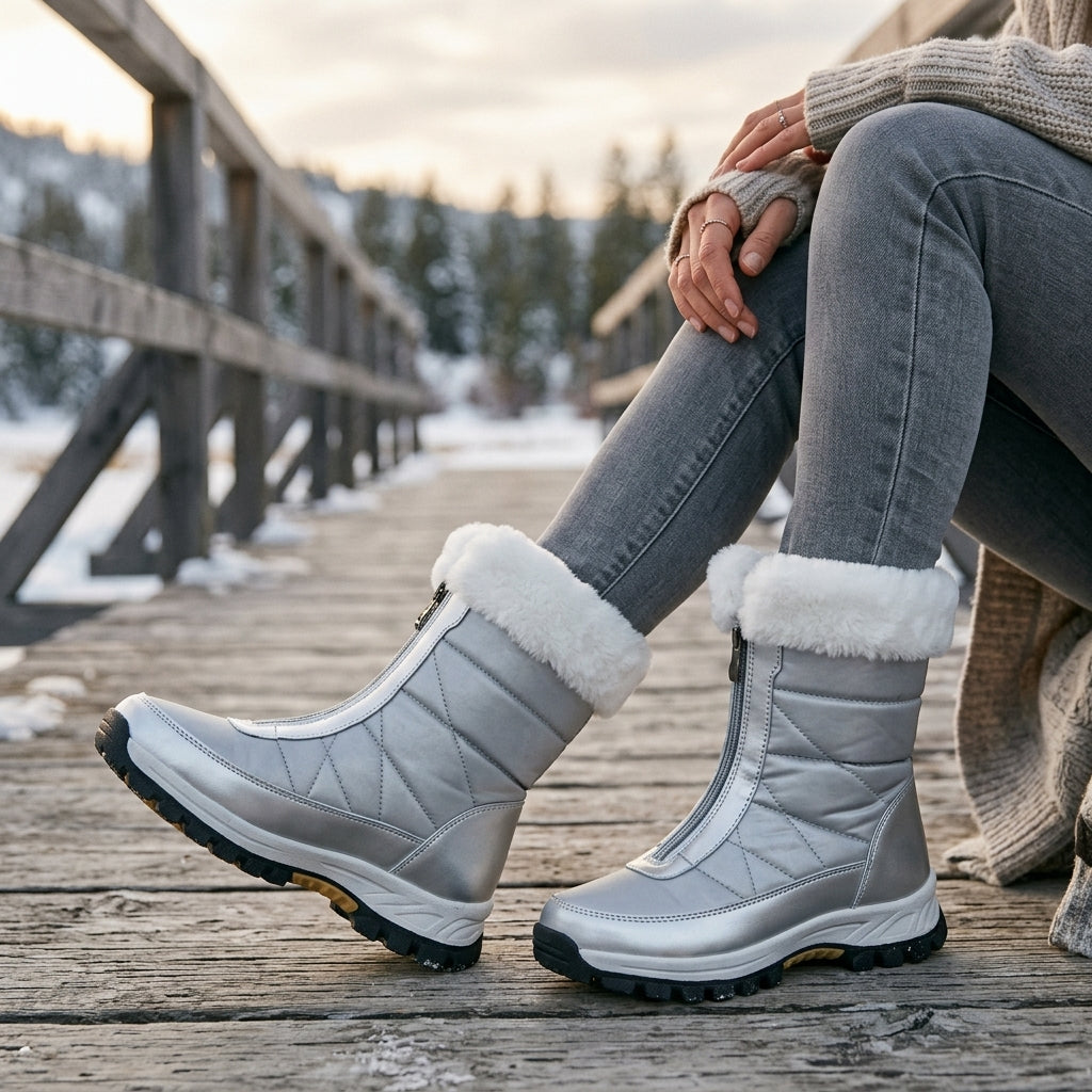 Women's Faux Fur Cuff Ankle Boots with Chunky Tread — view 7