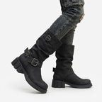 Women's Heeled Biker Boots with Buckle Straps & Lug Sole — view 7
