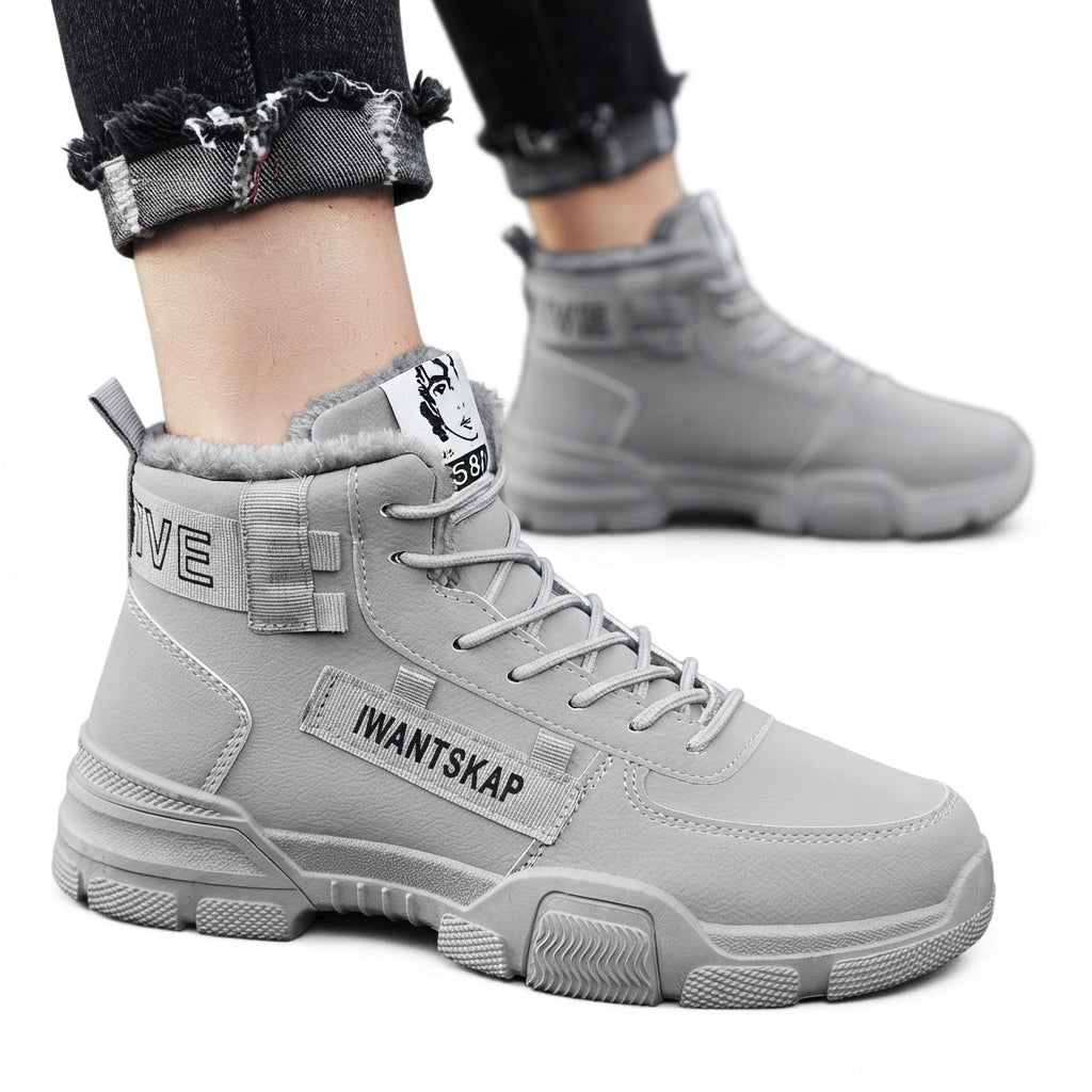 Men's Fur-Lined Lace-Up Combat Boots, Chunky Sole — view 7