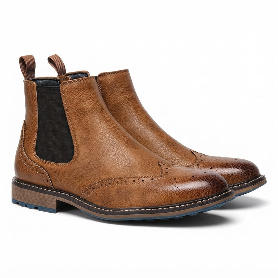 Men's Wingtip Brogue Chelsea Boots, Non-Slip Sole — view 8