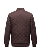 Men's diamond quilted zip-up jacket with stand collar