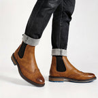 Men's Wingtip Brogue Chelsea Boots, Non-Slip Sole — view 9