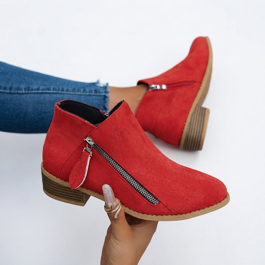 Women's Stacked Block Heel Ankle Boots with Side Zip — view 8