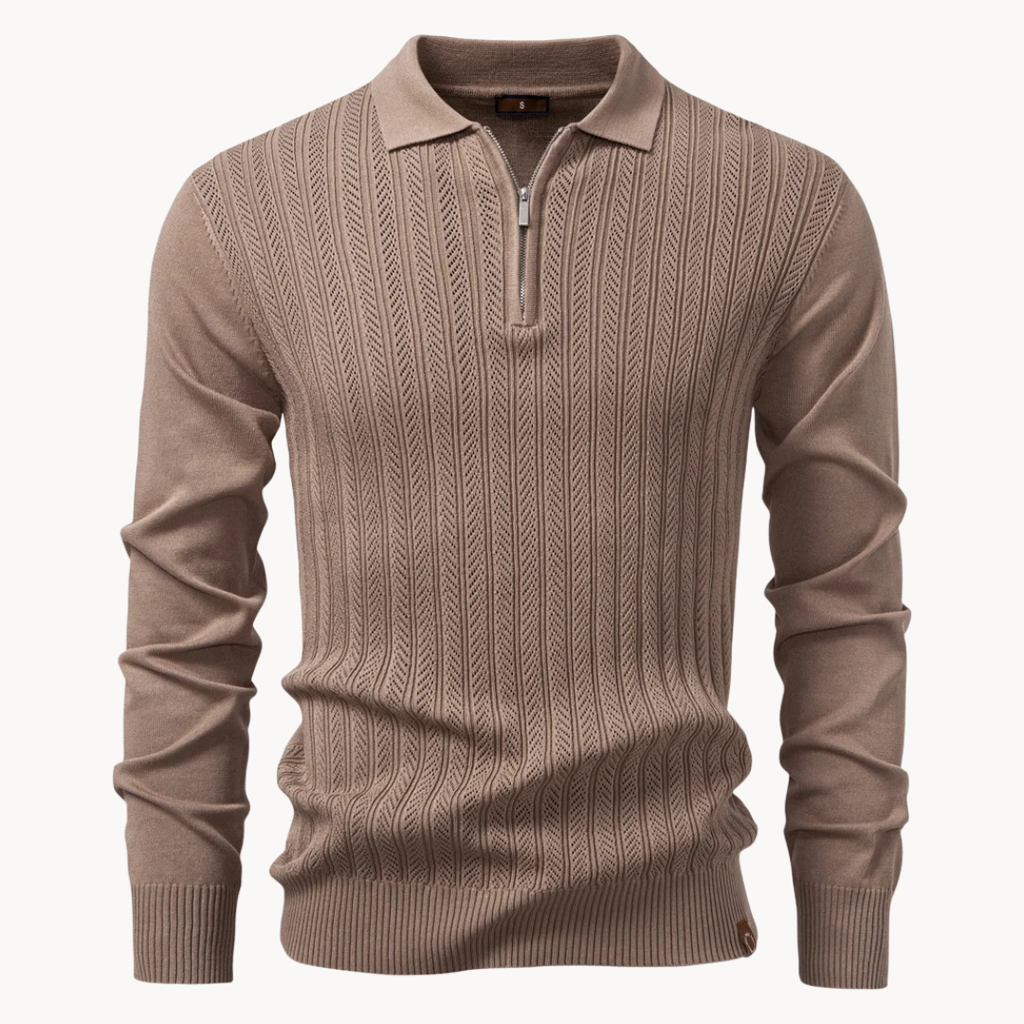 Men's Ribbed Knit Zip-Up Polo Jumper | Eldridge