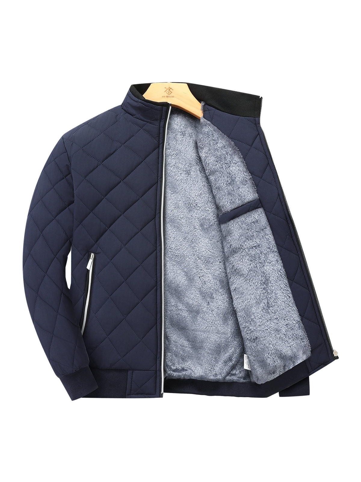 Men's diamond quilted zip-up jacket with stand collar