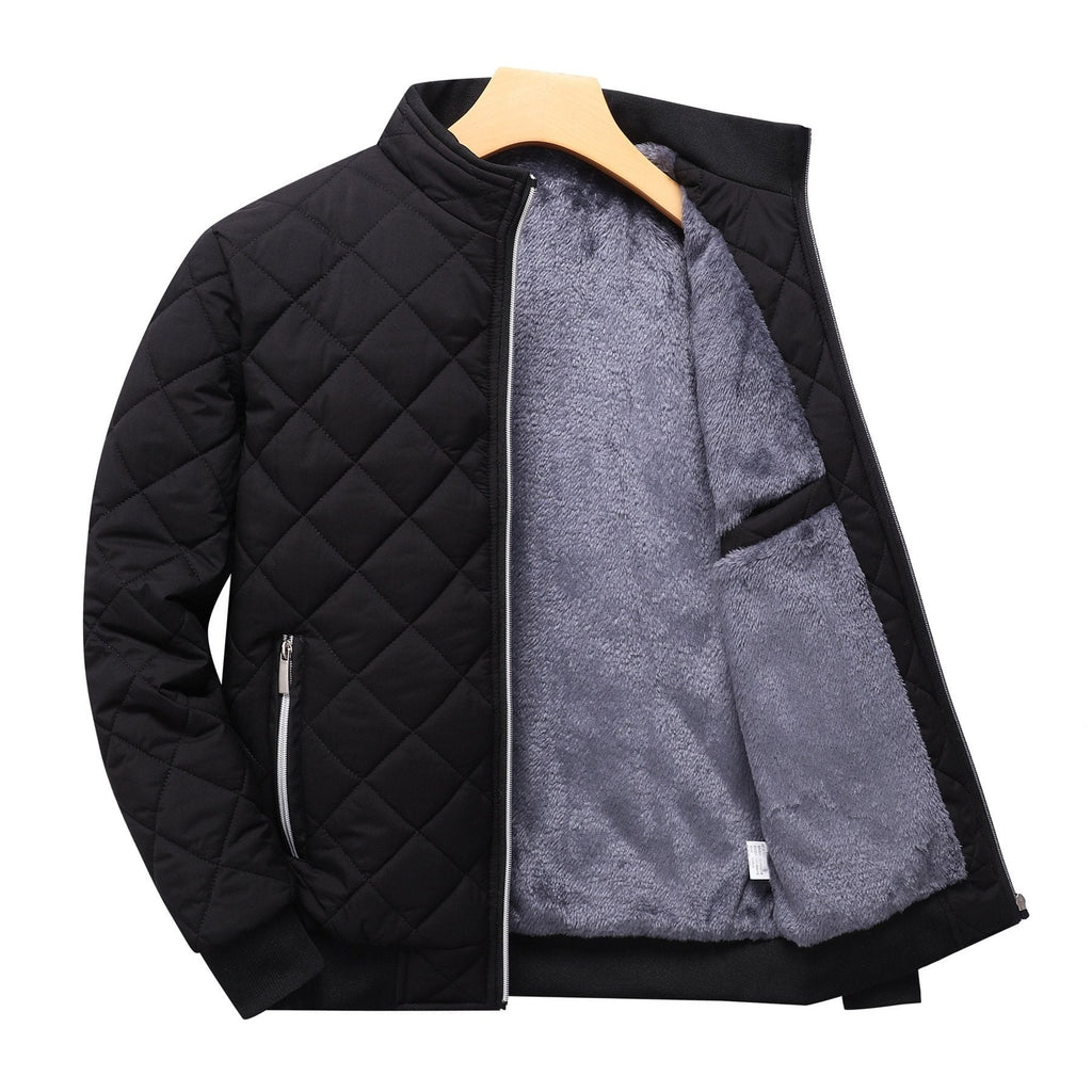 Men's diamond quilted zip-up jacket with stand collar
