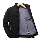 Men's diamond quilted zip-up jacket with stand collar