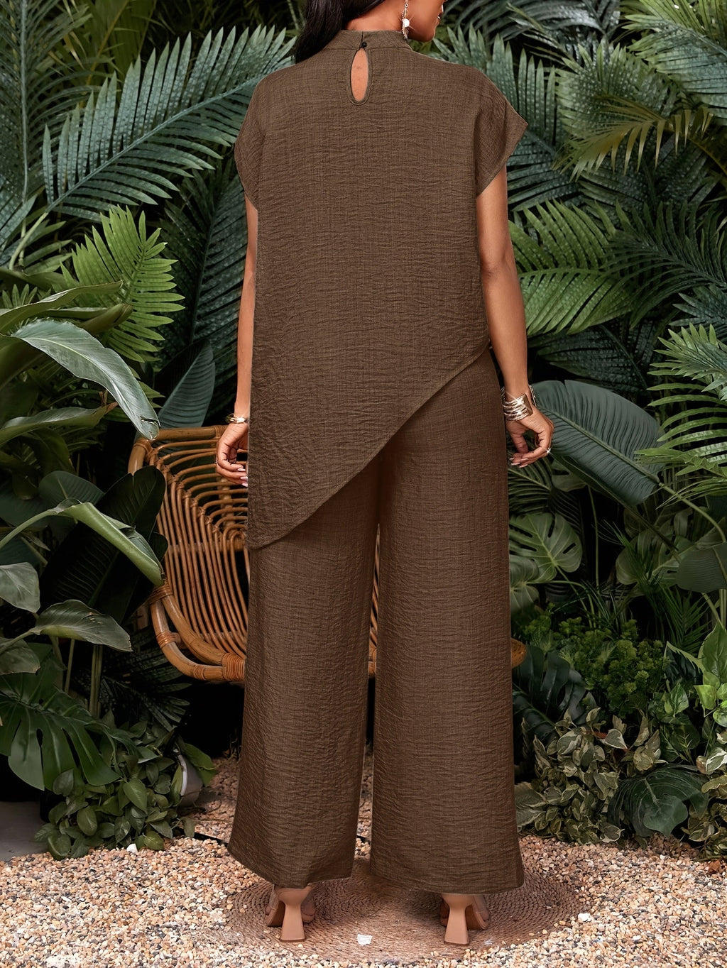 Women's asymmetric hem top and wide-leg trouser co-ord set
