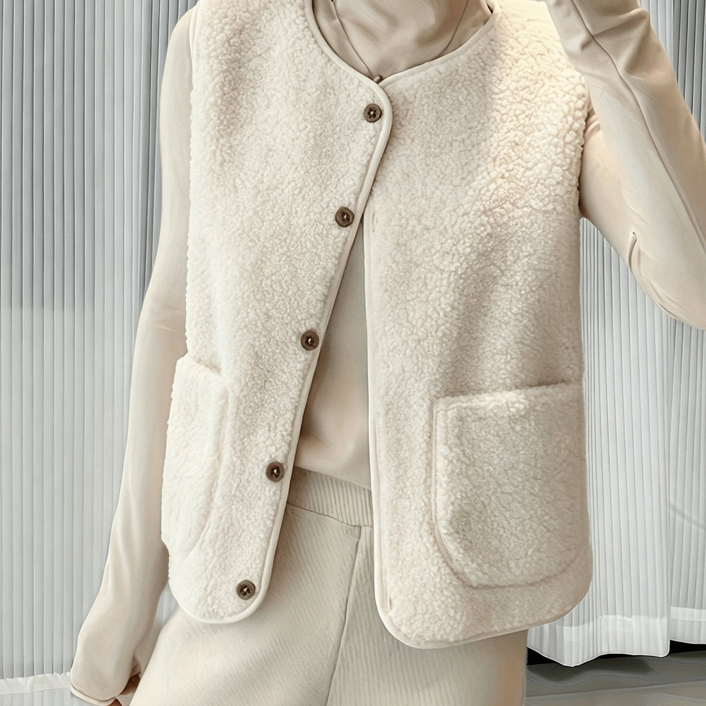 Women's button-front borg teddy gilet