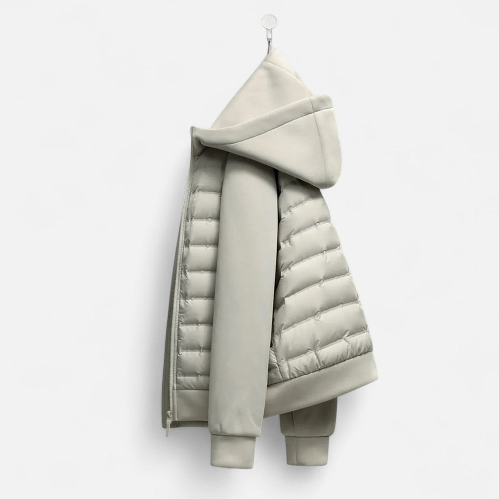 Men's hooded puffer jacket with quilted panels