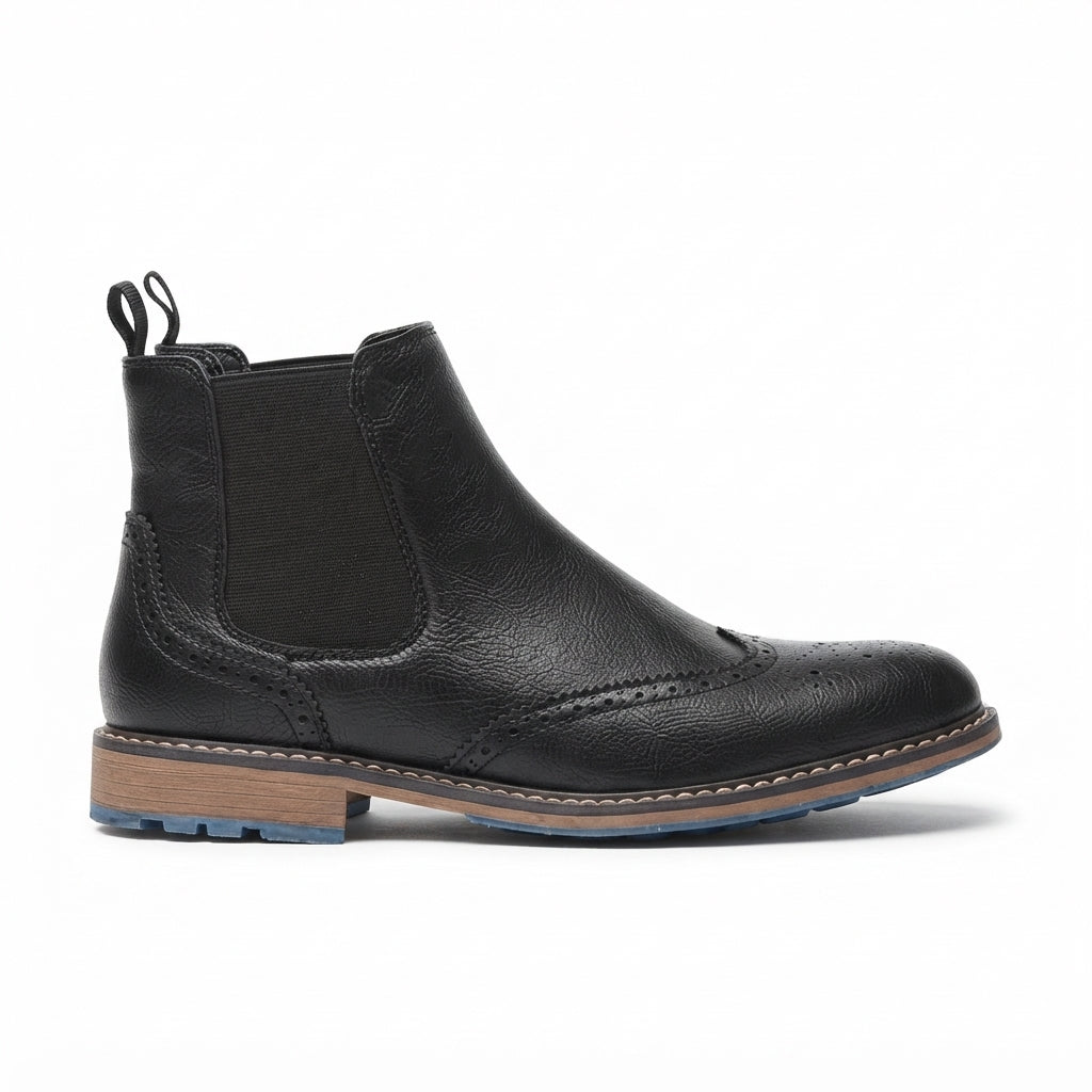 Men's Wingtip Brogue Chelsea Boots, Non-Slip Sole