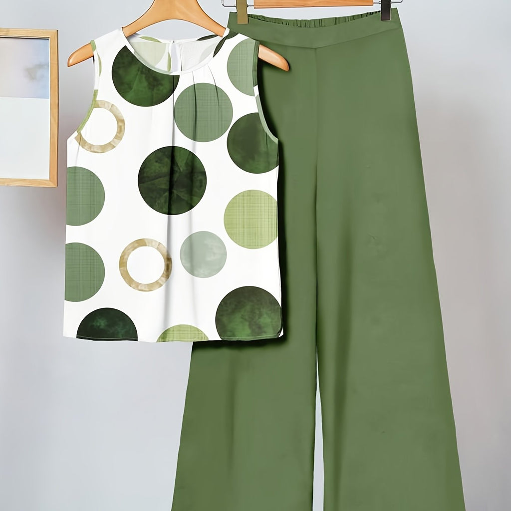 Women's polka dot top and high-waisted trouser co-ord set