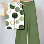 Women's polka dot top and high-waisted trouser co-ord set