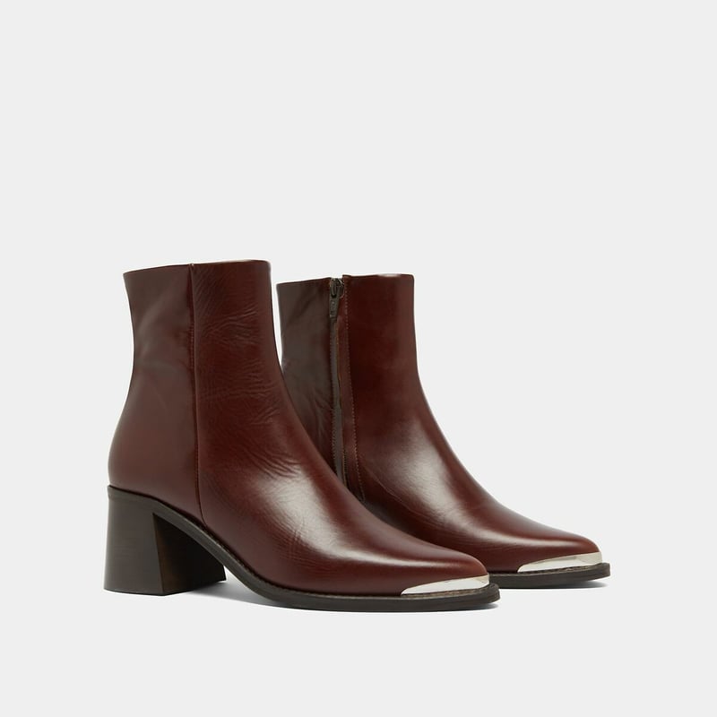 Women's Burgundy Leather Block Heel Ankle Boots — view 2