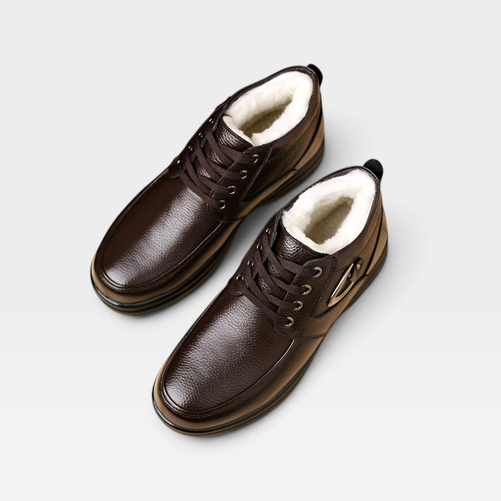 Men's Fleece-Lined Leather Lace-Up Boots with Buckle — view 10
