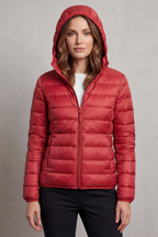 Women's lightweight packable hooded puffer jacket