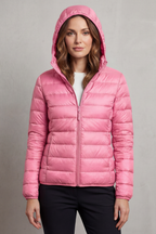 Women's lightweight packable hooded puffer jacket