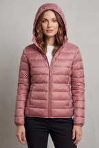 Women's lightweight packable hooded puffer jacket