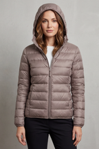 Women's lightweight packable hooded puffer jacket