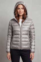 Women's lightweight packable hooded puffer jacket