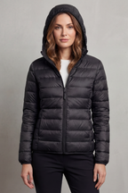 Women's lightweight packable hooded puffer jacket