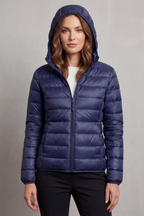 Women's lightweight packable hooded puffer jacket