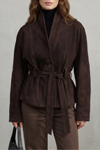 Women's cropped double-breasted wool-blend belted jacket