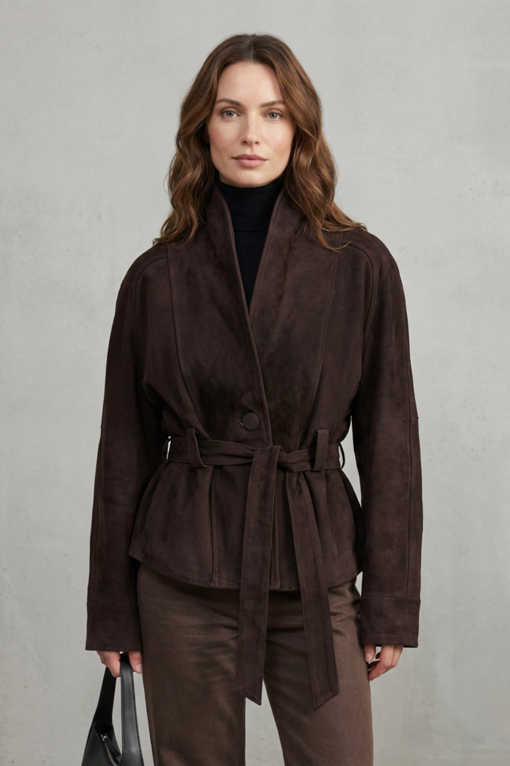 Women's cropped double-breasted wool-blend belted jacket